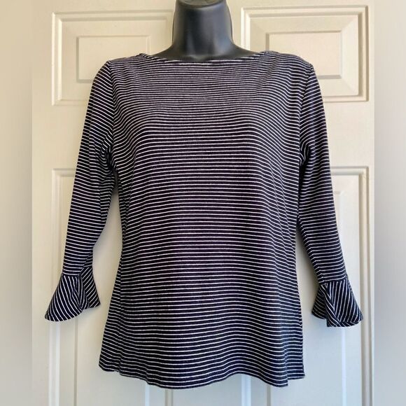 Ralph Lauren Striped Black And White Bell Sleeve Shirt Size Medium - Picture 1 of 8